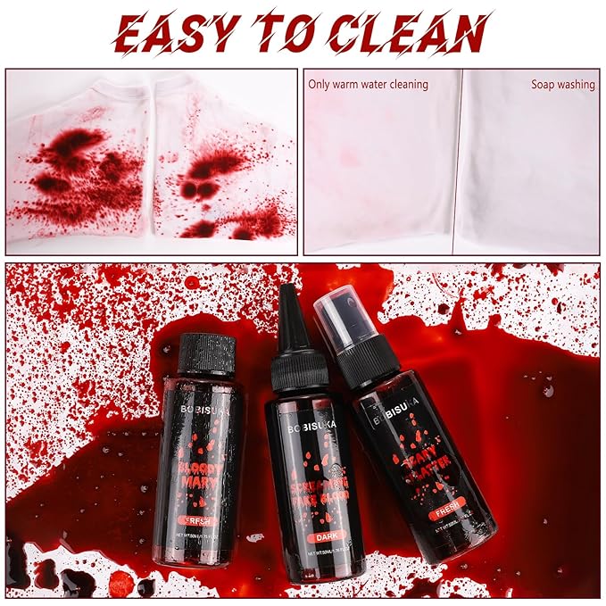 3PCS Halloween Realistic Washable Fake Blood Spray, Dripping Blood Makeup Kit for SFX, Cosplay, Party, Stage, Horror Film