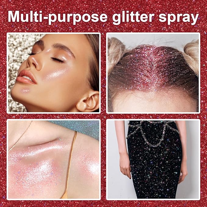 Hair and Body Glitter Spray, 1PC Sparkling Red Hair Glitter Extra Fine Face Shimmer Powder for Clothes, Festival Loose Sparkle Powder for Rave Clothes Nail Art Easter Halloween Crafts (Red)