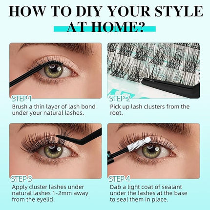 Lash Clusters Wispy 144PCS Eyelash Extension Cluster Lashes Individual Lashes DIY Lash Extension Natural Look Cluster Eyelash Extensions False Eyelashes at Home for Beginners(Daybreak,D-Mix8-16mm)