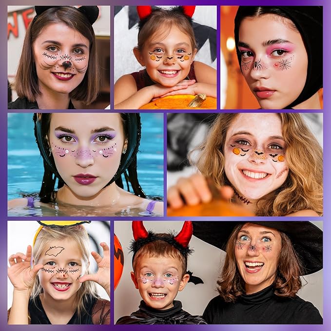 24pcs Halloween Freckles Makeup Patches Face Glitter Speckles, Halloween Temporary Face Tattoo Glitter Freckles, Glitter Speckles Patches for Adults and Kids, Cute Sparkling Fake Freckles for Festival
