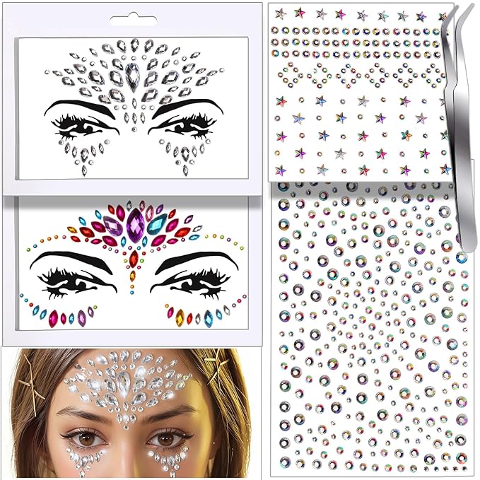 Teenitor Face Gems Festival Face Jewels Makeup Face Rhinestones, Hair Gems, Eye Gems, Body Gems, Stick On Gems for Face, Eye, Body, Hair