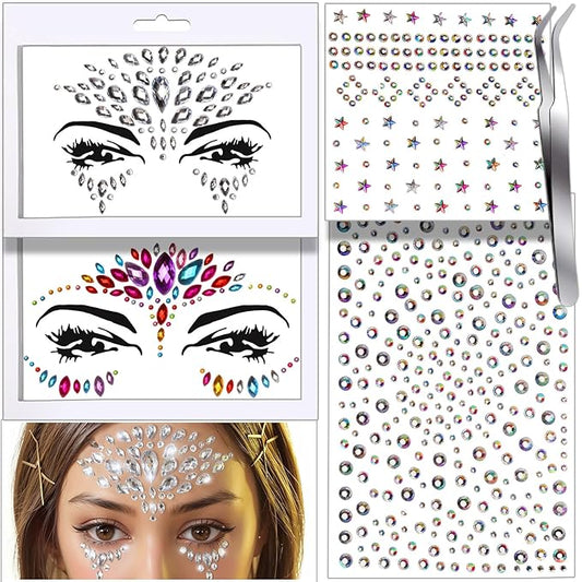 Teenitor Face Gems Festival Face Jewels Makeup Face Rhinestones, Hair Gems, Eye Gems, Body Gems, Stick On Gems for Face, Eye, Body, Hair