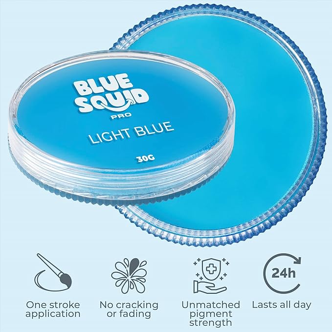 Blue Squid Face Paint Water Based Single Cake Professional Face Paint & Body Paint - Water Activated, Kids Adults Face Painting for Costume, Halloween Makeup, Cosplay - Light Blue Face Paint 30g