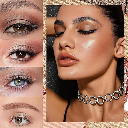 K'APEINE Shimmer Eyeshaow Palette, 9 Colors Brown Glitter Eyeshadow Nude Eye Shadow Sparkle Makeup Kit Long Lasting Waterproof Natural Eye Shadow Palette Highlighter Makeup Contour Chrome Eye Make up