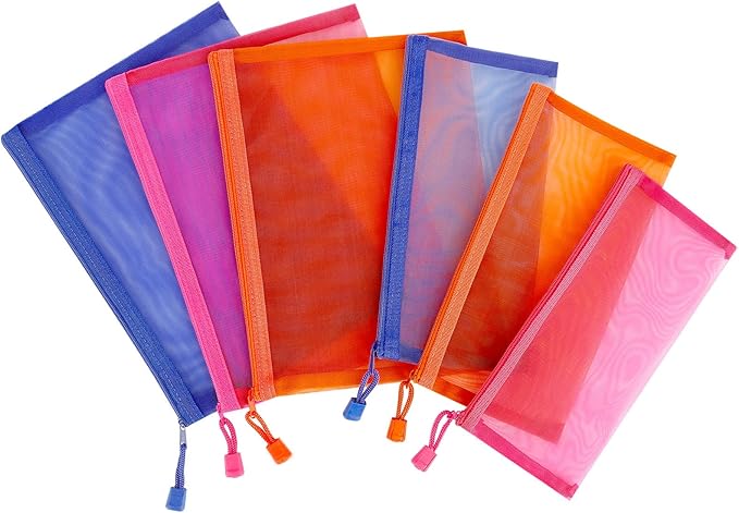 12 Pieces Zipper Nylon Mesh Pouch, Mesh Cosmetic Bags Makeup Bags Pencil Case, Multipurpose Travel Bags for Cosmetic School Office Supplies and Travel Accessories (Multicolored 01, A5+B6)