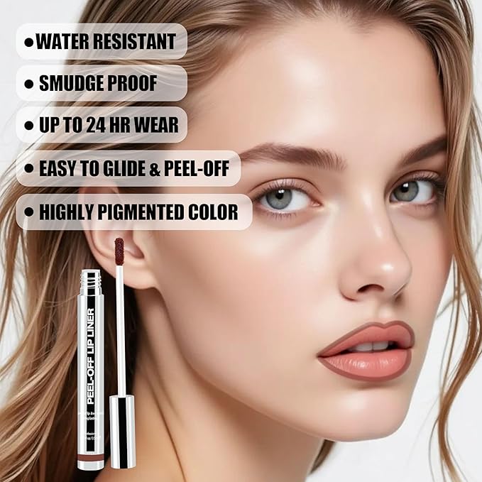 Peel Off Lip Liner Stain, Long Lasting Matte Lip Tattoo Makeup, Smudge-Proof, Highly Pigmented Color, Transfer-Proof, Waterproof, Suitable for All Skin Types, Dark Cocoa