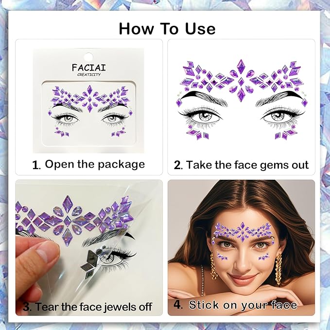 12 Sets Face Jewels Face Gems Mermaid Glitter Rhinestone Crystal Sticker Waterproof Eyes Face Temporary Tattoos for Party,Rave Festival,Carnival,Holiday Costumes,Rave Accessories,Makeup