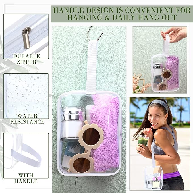 Silkfly Clear Toiletry Bag PVC Travel Cosmetic Bag with Handle Strap Makeup Pouch with Zipper Summer Vacation Salon Graduation Gift End of the Year Gifts(White,24 Pack)