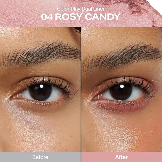 2aN Color Play Dual Liner | 2-in-1 Aegyo-sal & Shading Pencil | Long-Lasting Pearl & Matte Duo Liner for K-Idol Eye Makeup | Easy to Blend, All-Day Wear (0.006oz+0.02oz) (04 Rosy Candy)