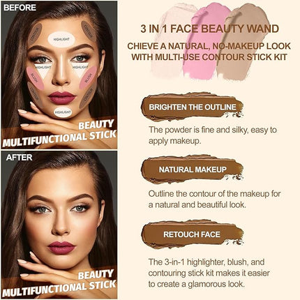 Lezero 3Pcs Contour Stick Makeup Kit, Shades with Highlighter, Blush and Bronzer Stick for Sculpt the Face and All Skin Type, Long Lasting, Smooth, Dewy & Matte Finish, #1 LIGHT FAIR