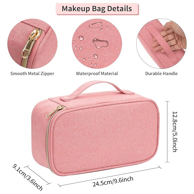 OCHEAL Small Cosmetic Bag,Portable Cute Travel Makeup Bag for Women and Girls Makeup Brush Organizer Cosmetics Pouch Bags-Pink