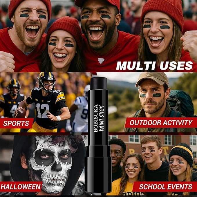 5PCS Black Face Body Paint Stick, Oil Based Face Painting Kit for Halloween Gothic Skull Skeleton Costume Cosplay Makeup, Sports Eye Black for Football, Baseball, Softball - Anti Glare Eye Stick -
