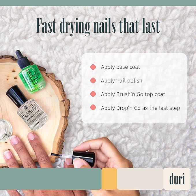 duri Brush’n Go Dry and Shine Speedy Top Coat and Drop'n Go Nail Polish Drying Drops - Fast Dry Top Coat Nail Polish Combo Pack