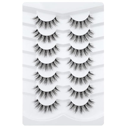 3D Clear Band False EyeLashes C/D Curl Soft Faux Mink Lashes Natural Look Cat Eye Fake lashes Short Russian Strip Lashes 7 Pairs-Happy Heartbeat(No.213)