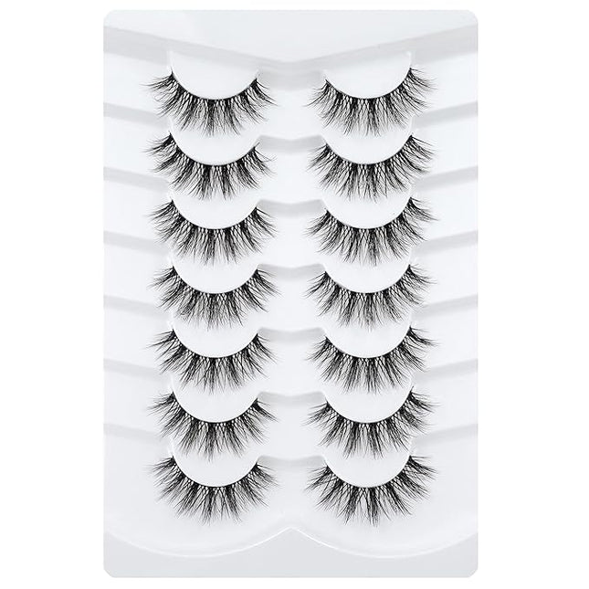 3D Clear Band False EyeLashes C/D Curl Soft Faux Mink Lashes Natural Look Cat Eye Fake lashes Short Russian Strip Lashes 7 Pairs-Happy Heartbeat(No.213)