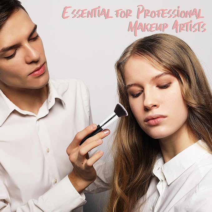 15 Pcs Kabuki Foundation Brush, Flat Top Makeup Brushes Blush Concealer Brushes for Liquid Cream Eyeshadow Applicator Blending Buffing Makeup Tools (Black)