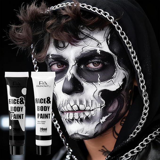 Black and White Face Paint - Professional Water-Based Non-Toxic Makeup Kit for Vampire Skeleton Clown, Highly Pigmented Body Paint for Halloween Costume Parties ，Stage Performances