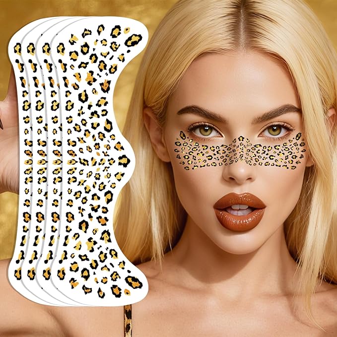 Cheetah Freckles Face Tattoo - Wild Spot & Savage Glamour Temporary Tattoos | Waterproof Leopard Print Fake Freckles for Music Festival, Halloween Costume, Party Makeup (8 Sheets)