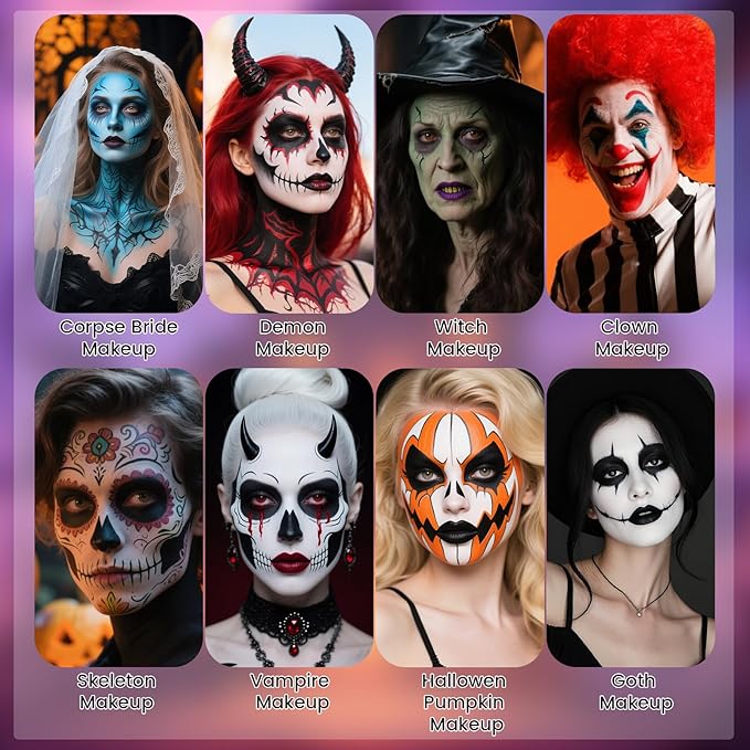 Red Black Blue Oil Based Face Paint Kit with Painting Brushes, Professional Full Coverage Greasepaint for Adults Halloween Cosplay SFX Clown Vampire Skull Makeup Party Theater Stage