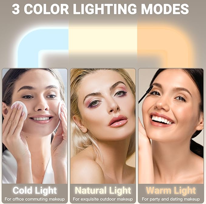 FENNIO Vanity Mirror with Lights - 15"x13" LED Lighted Makeup Mirror, Makeup Mirror with Lights, Touch Screen with 3-Color Lighting, Dimmable,10X Magnification Mirror for Vanity Desk Tabletop