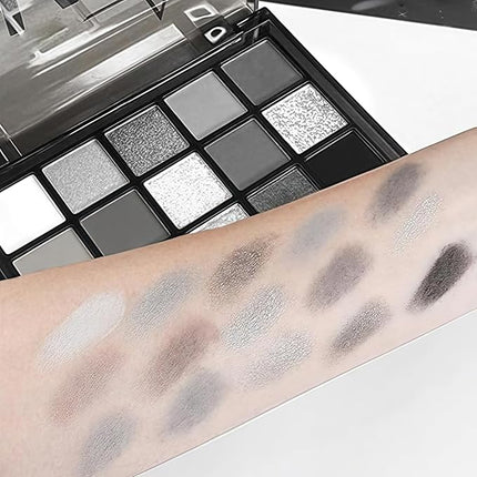 K'APEINE Black Eyeshadow Palette, 15 Colors Smokey Eye Shadow Palette Gothic Smokey Eyeshadow Palette Silver Eye Makeup Kit Matte & Shimmer Dark Shades Matte for Goth Makeup No Fading, Long Lasting