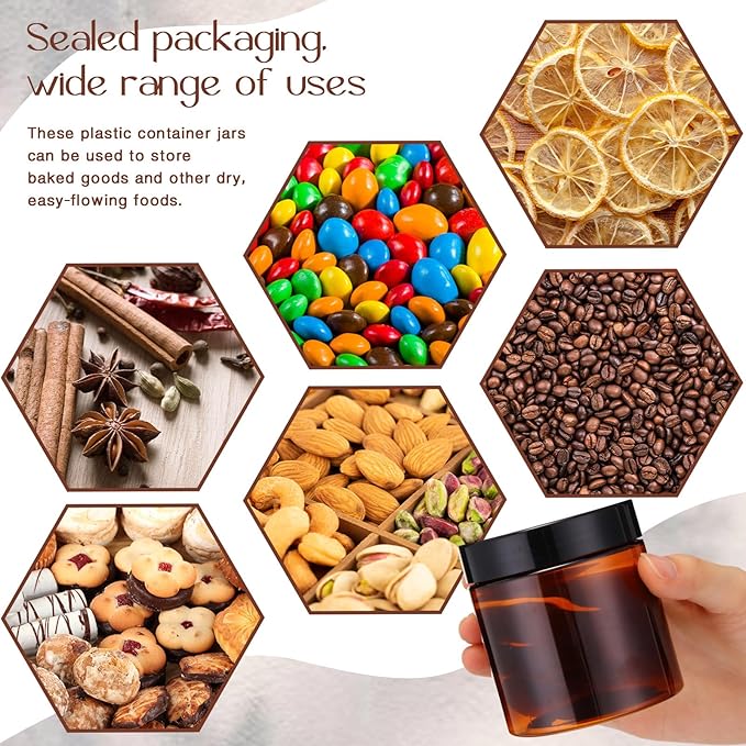 SATINIOR 100 Pcs Plastic Jars with Lids Small Containers Lids Wide Mouth Small Plastic Containers for Lotion Cream Rhinestones Body Butters Travel Storage(8 oz, Amber)