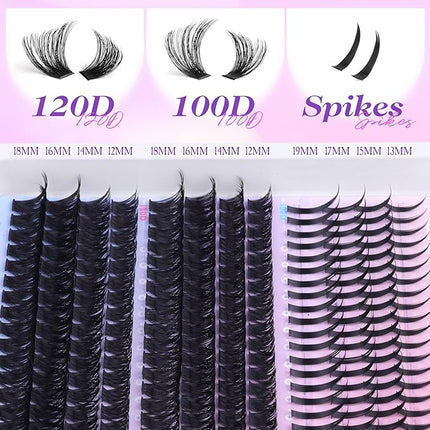 Russian Lash Extensions Kit Spikes Lash Individuals 100D 120D Volume Eyelash Clusters D-Curly Lash Clusters Kit 12-19MM DIY Eyelash Extensions with Bond and Seal Eyelash Glue and Tweezers by Mavphnee