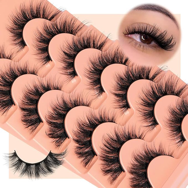 Pleell False Lashes Wispy False Eyelashes Fluffy Lashes Natural Look Cat Eye Lashes Gorgeous Soft Fake Eyelashes 7 Pairs Lashes Pack