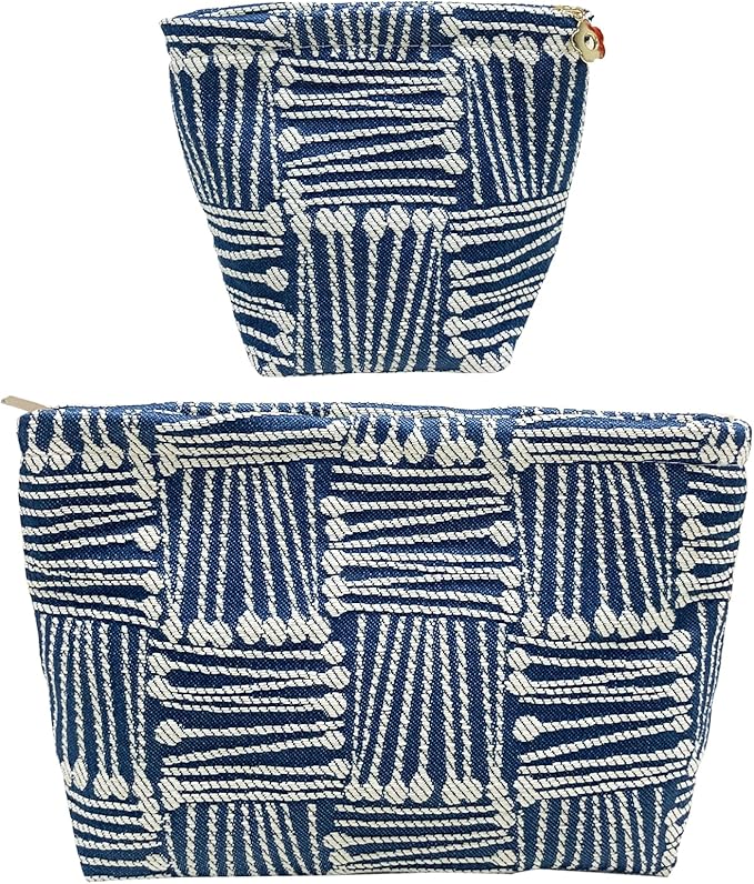 2 Pcs Makeup Bags, Large Cosmetic Bag Travel Toiletry Bag Organizer for Women, Embroidery Craft, Stripe Makeup Bag Small Cosmetic Pouch Purse with Zipper Gifts for Girls Teen