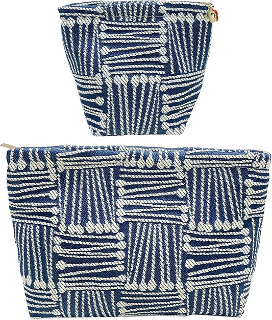 2 Pcs Makeup Bags, Large Cosmetic Bag Travel Toiletry Bag Organizer for Women, Embroidery Craft, Stripe Makeup Bag Small Cosmetic Pouch Purse with Zipper Gifts for Girls Teen