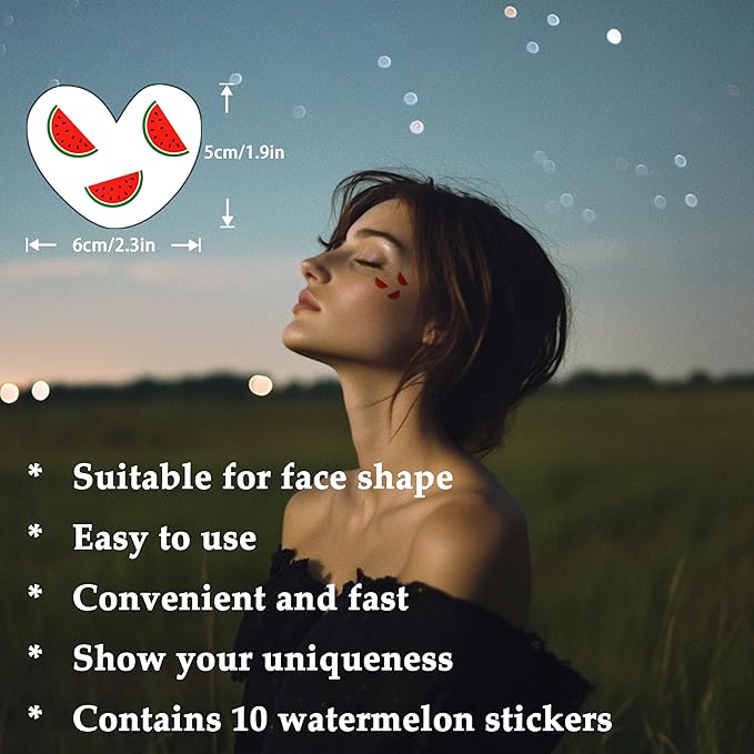 10pcs Watermelon Face Makeup Patches, Temporary Facial Tattoos for Adults, Water Resistant