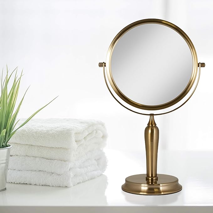 Zadro Anaheim 8.75” Round Non-Lighted Makeup Mirror 5X 1X Magnifying Makeup Mirrors Rotating Head Makeup Mirror for Desk