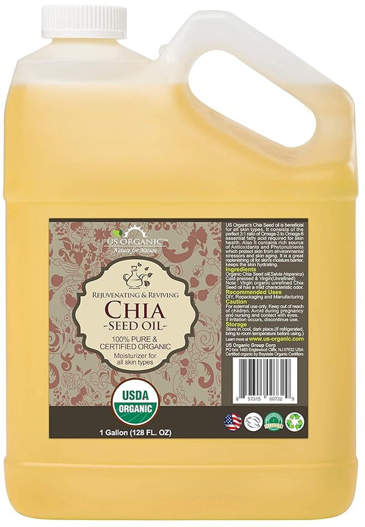 US Organic Chia Seed Oil, Certified Organic, Pure & Natural, Cold Pressed Virgin, Unrefined (128 oz (1 Gallon))