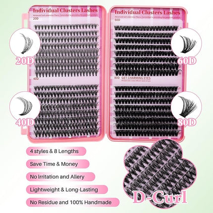 Lash Clusters 4 Style DIY Lashes Clusters Eyelash Clusters False Eyelashes Cluster Eyelash Extensions Wispy Lash Clusters Pestañas Postizas Naturales Soft Cluster Lashes(640pcs 20D+40D+60D+80D,9-16mm)