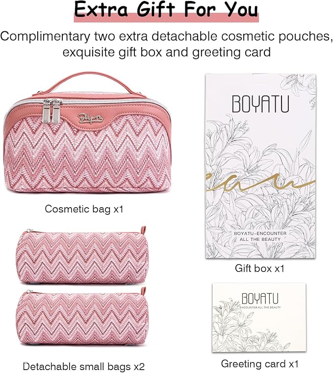 Travel Makeup Bag for Women: Western Boho Make up Bag Set of 3 - Large Capacity Vegan Leather Cosmetic Bag - Waterproof Toiletry Bag with Compartments & Handle & Divider(B-05Red)