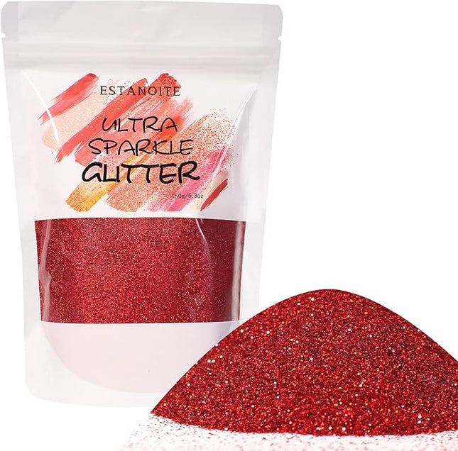 Extra Fine Holographic Cosmetic Laser Glitter Powder for Craft, Nail, Body, Eye, Hair, Face, Lip Gloss, Metallic Glitter Powder for Tumbler and Makeup (Laser Red) - 150g