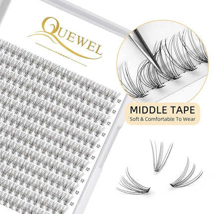QUEWEL Cluster Lashes 240Pcs Individual Lashes 10D 0.10D Curl 12mm Knot-Free Lash Extensions Clusters Lashes Soft&Natural False Eyelashes Individual DIY Eyelash Extension at Home(10D 0.10D 12)