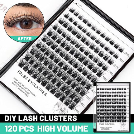 Bodermincer 120 Clusters 10mm+12mm/12mm+14mm/14mm+16mm Mixed Wide Cluster False Eyelash Individual Cluster EyeLashes Grafting Fake False Eyelashes Eyelash Extension (Black 8-10-12-14mm Mixed)