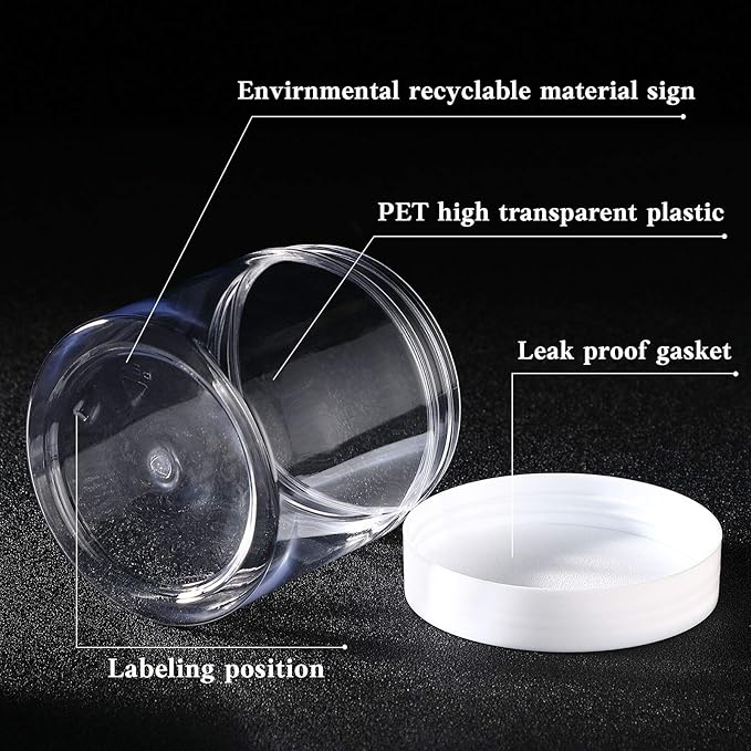 Patelai 4 Pieces Round Wide-mouth Leak Proof Plastic Container Jars with Lids for Travel Storage Makeup Beauty Products Face Creams Oils Salves Ointments DIY Making(8 Ounce,White)