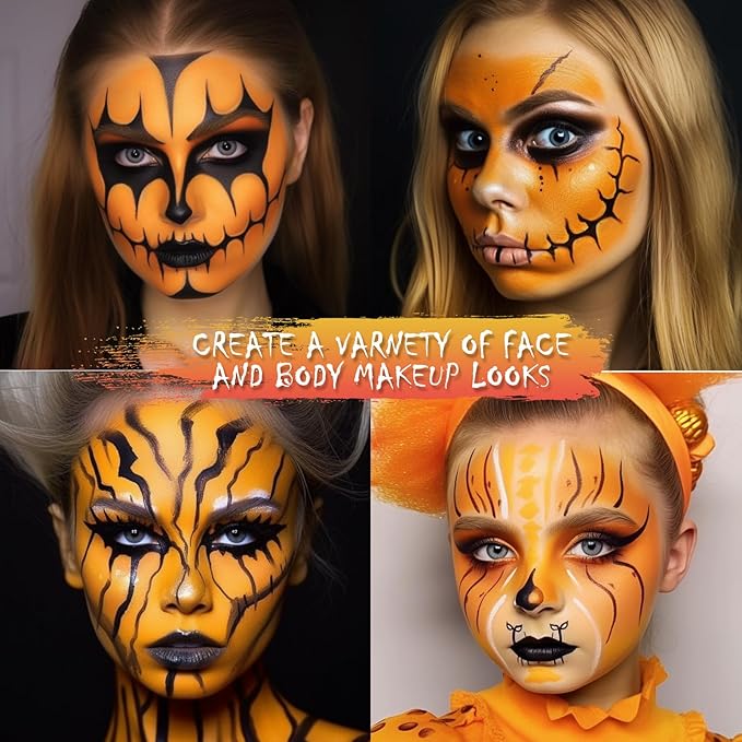 BOBISUKA Orange Face Body Paint Liquid Texture Washable Non Toxic Facepaint Fast Drying Foundation Makeup for or Halloween Pumpkin Cosplay SFX Costume Party Large Capacity(130ml)