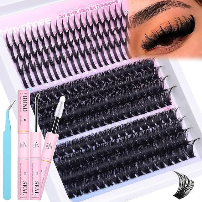 Russian Lash Extensions Kit Spikes Lash Individuals 100D 120D Volume Eyelash Clusters D-Curly Lash Clusters Kit 12-19MM DIY Eyelash Extensions with Bond and Seal Eyelash Glue and Tweezers by Mavphnee