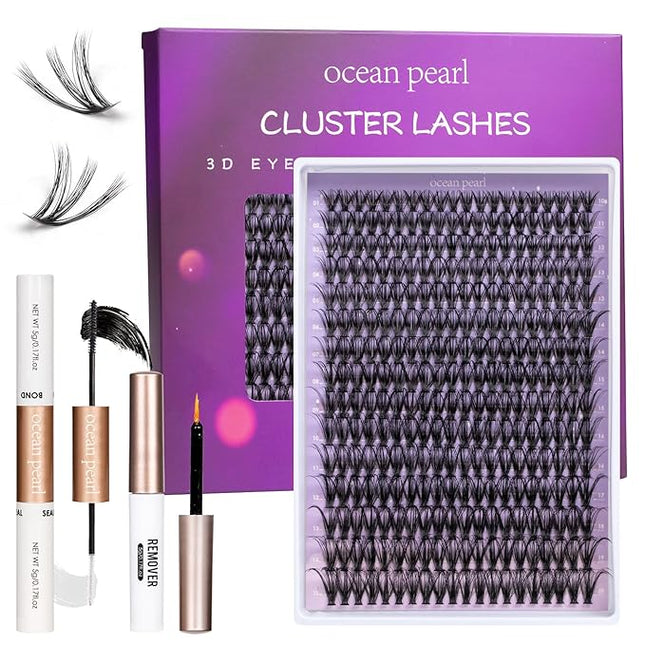 Ocean Pearl Lash Clusters 300pcs Individual Lashes 40D 10-20mm Eyelash Extensions Kit Natural Lashes Soft Eyelash Clusters False Eyelashes DIY Lash Extension Kit with Bond + Seal and Remover-40D