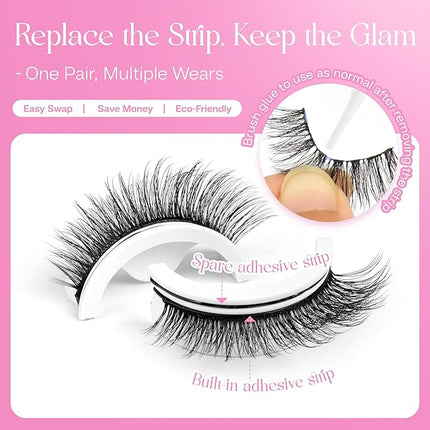 CALAILIS Self Adhesive Eyelashes 5 Pairs Natural Look Press On Lashes No Glue Need Eyelashes Reusable Cat Eye Wispy Self-adhesive False Lashes with Replacement Adhesive Strips (CX30)