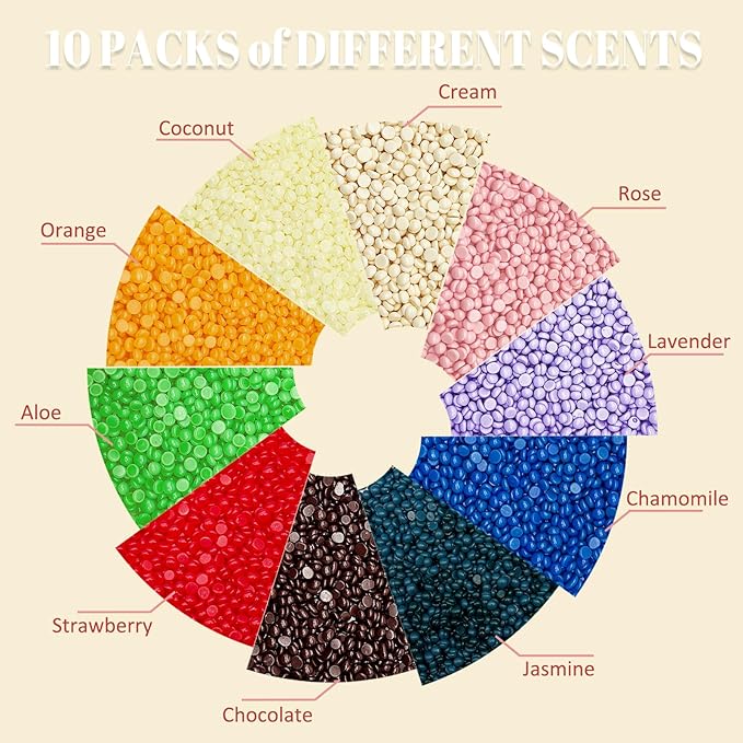 Wax Beads for Hair Removal - 2.2 lb / 10 * 100g Waxing Beads Bag at Home for Sensitive Skin Women - Hard Wax Beads with 20 sticks, Bikini Brazilian Body Face