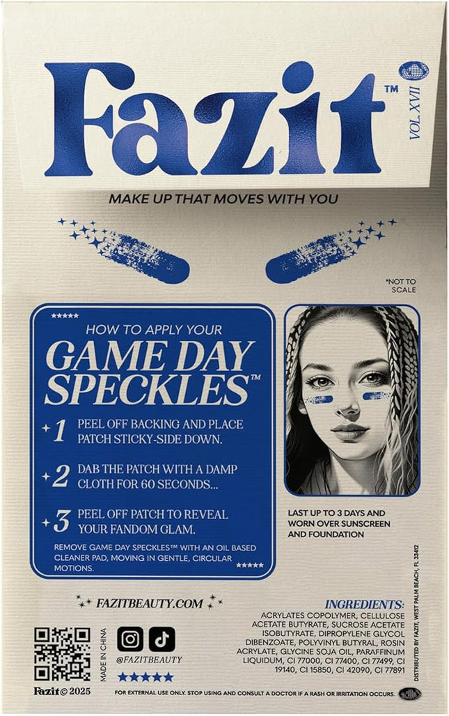 Fazit Makeup Patches - Blue Game Day Speckles - Glow Up Make-Up Patches - Cute Glitter Makeup Accessories for Women - Cosmetic Glitter for Face
