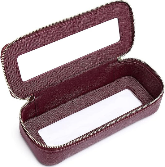 Pinkmik Makeup Brush Bag Slim Clear Makeup Bag Transparent Travel Cosmetic Case & Toiletry Bag with Zipper Small Beatuy Makeup Bag Purse Organizer for Women (X/Burgundy, SLIM)