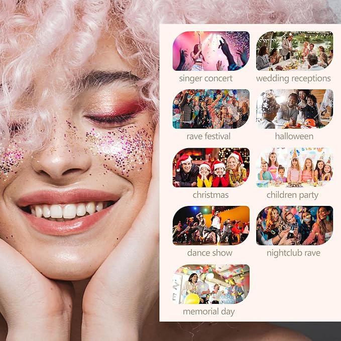 6PCS Pink Face Body Glitter Gel，Mermaid Holographic Sequins Chunky Glitter Paint for Party Singer Concerts Music Festival Rave Accessories for Girls Women Face Body Hair Sparkling Makeup