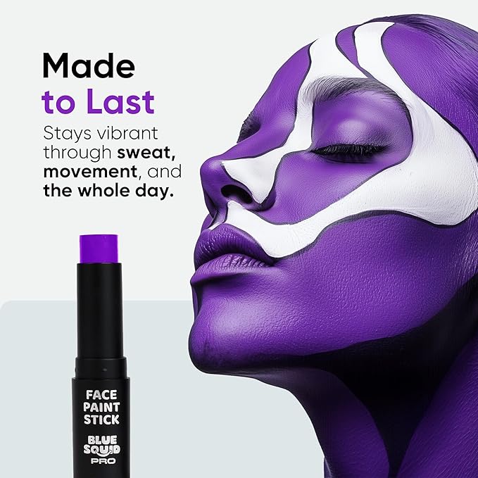 Blue Squid PRO Purple Face Paint Stick - Waterproof Body Paint for Adults & Kids Colored Eye Black Baseball, Eyeblack Softball -Hypoallergenic Twist-Up Non-Toxic Makeup Stick for Cosplay, Sports & SFX