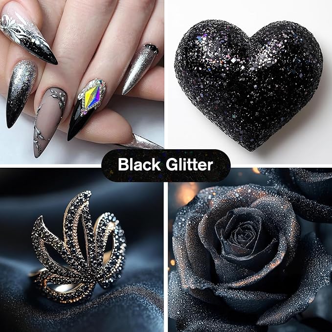 Dmsky Chunky Glitter, 90g/3.18oz Eco Friendly Biodegradable Glitter for Face, Eyeshadow, Body, Hair, Nail, Resin, Craft, DIY Party Decorations, 3 Colors, Silver Holographic, White & Black