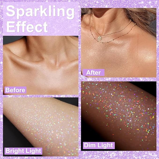 Yosca Body Glitter Spray, 80ML Holographic Silver Glitter Hairspray, Quick-Drying and Long-Lasting Shiny Glitter Spray for Body Hair Sparkling Makeup Festival Concert Party Clothes Rave Accessories